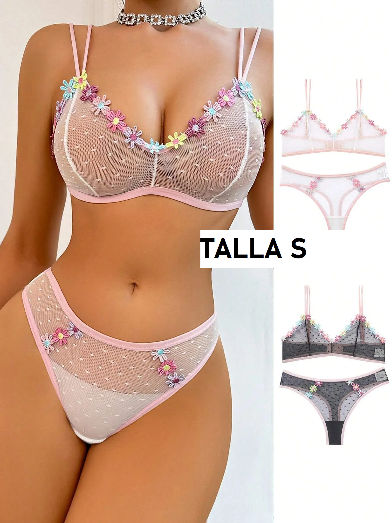 Conjunto rosa en encaje 050412