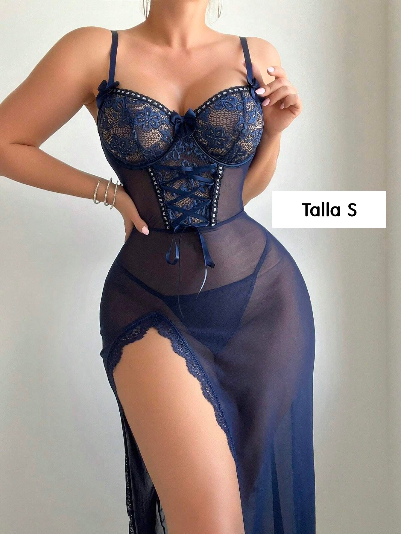 Babydoll azul en malla 311202