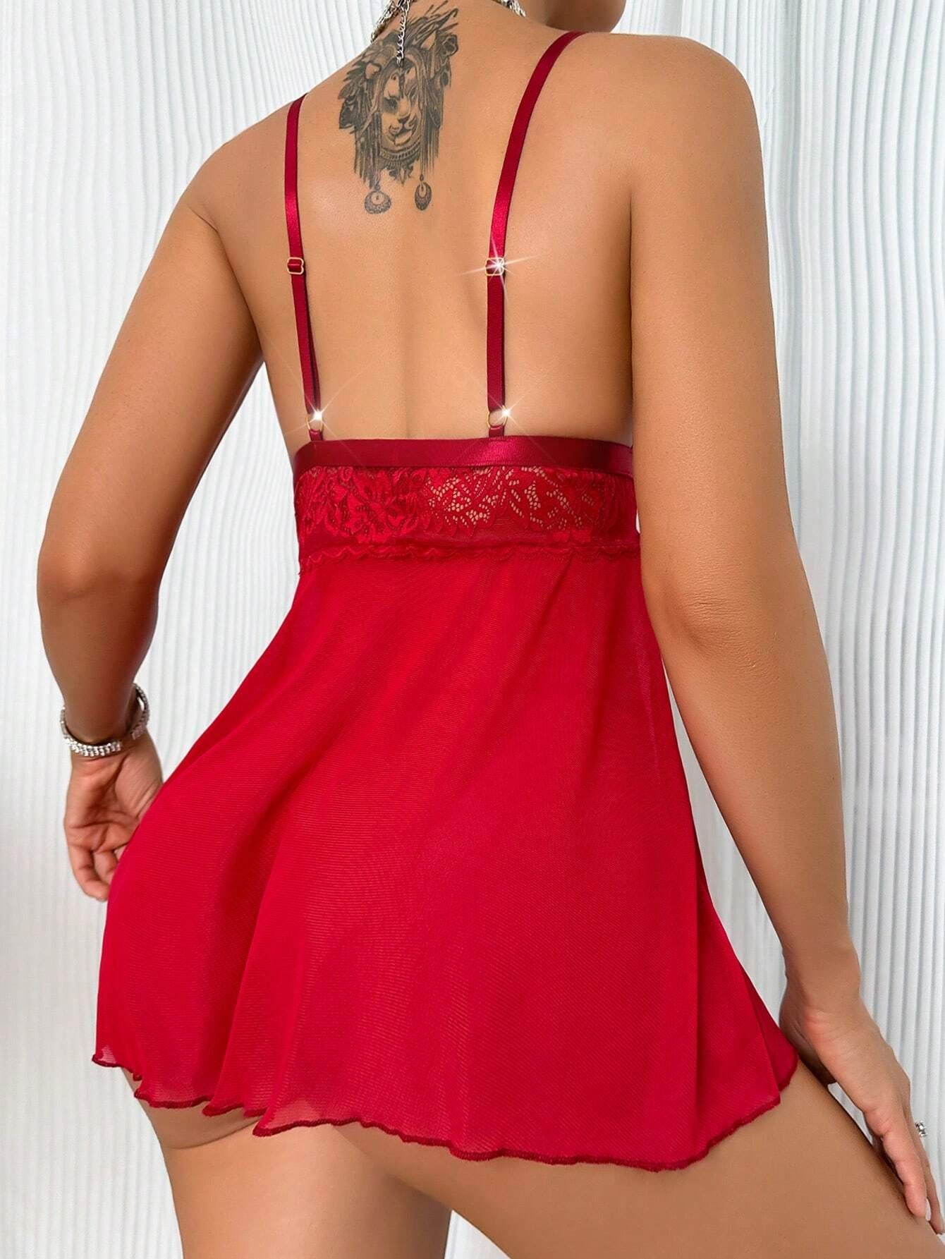 Babydoll en encaje con panty 010611