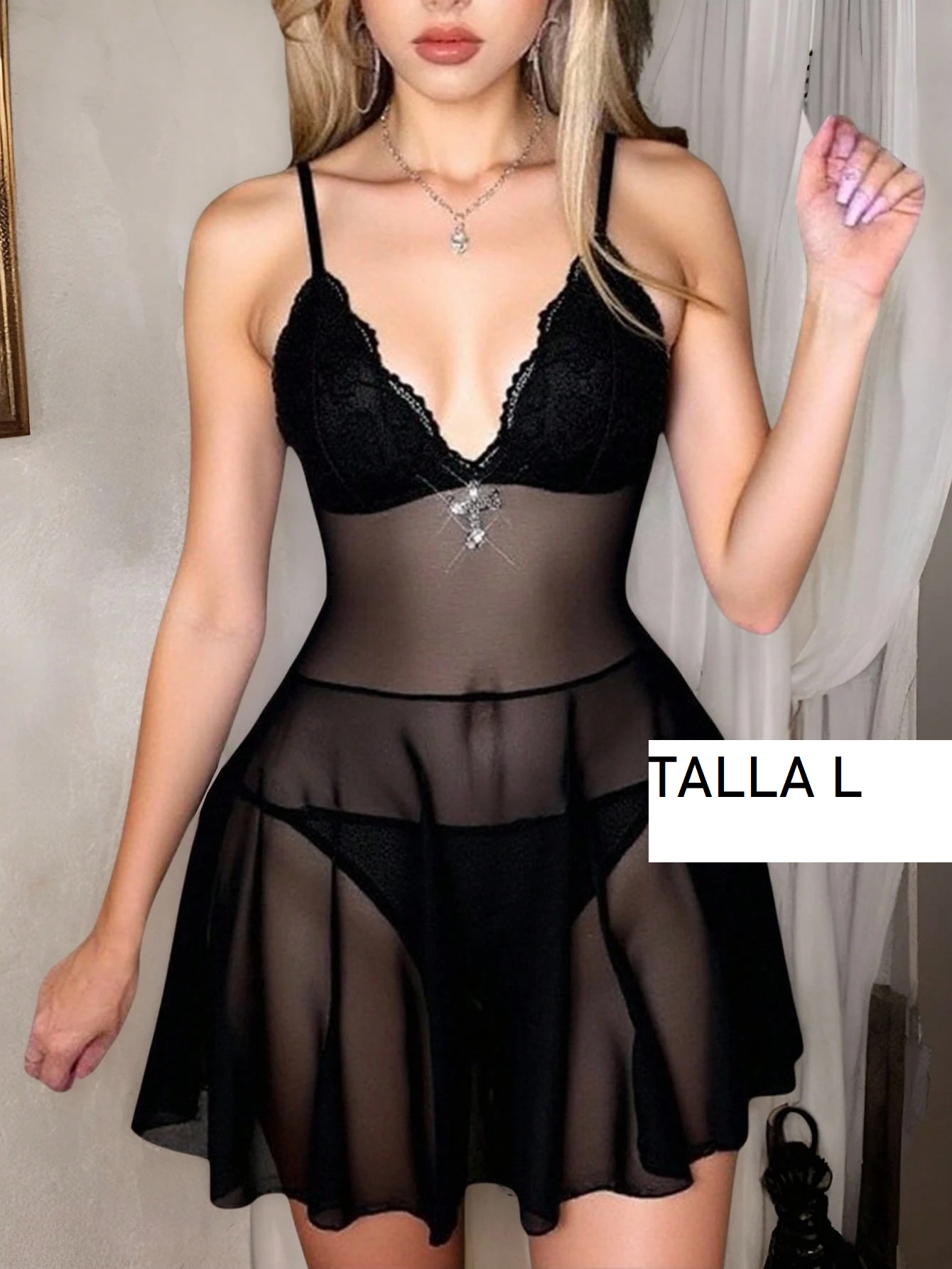 Lencería de Nylon 269 Babydoll negro con panty 300911