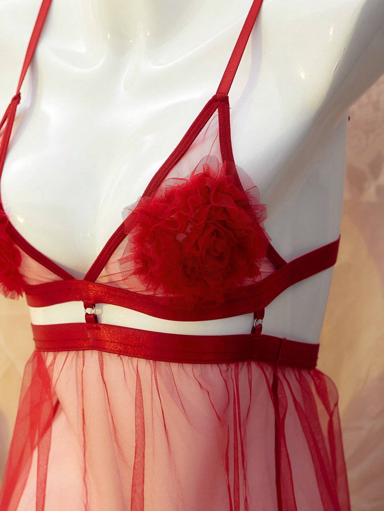 Lencería de Nylon 314 Babydoll con panty roja 300905