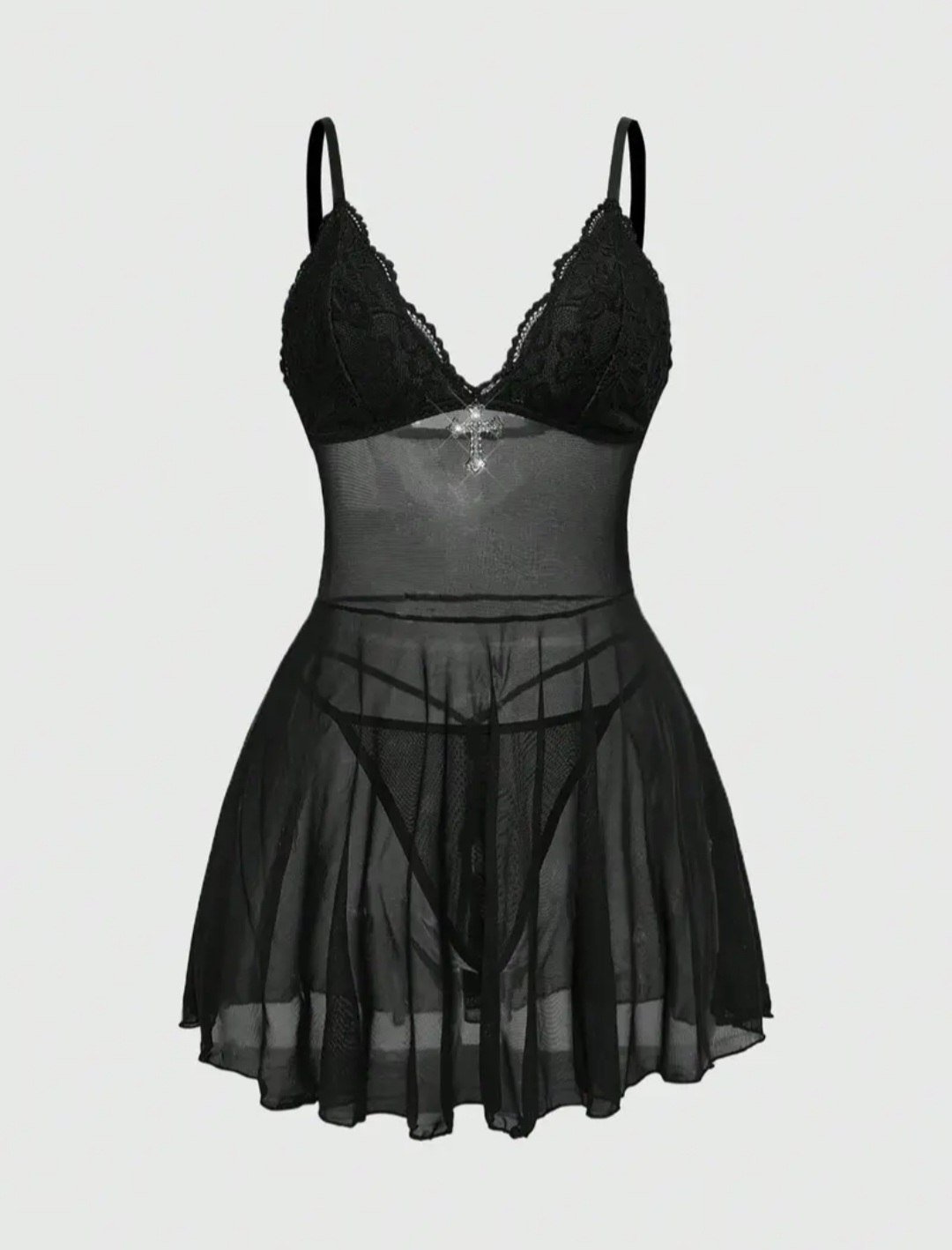 Babydoll con panty en negro 9894511
