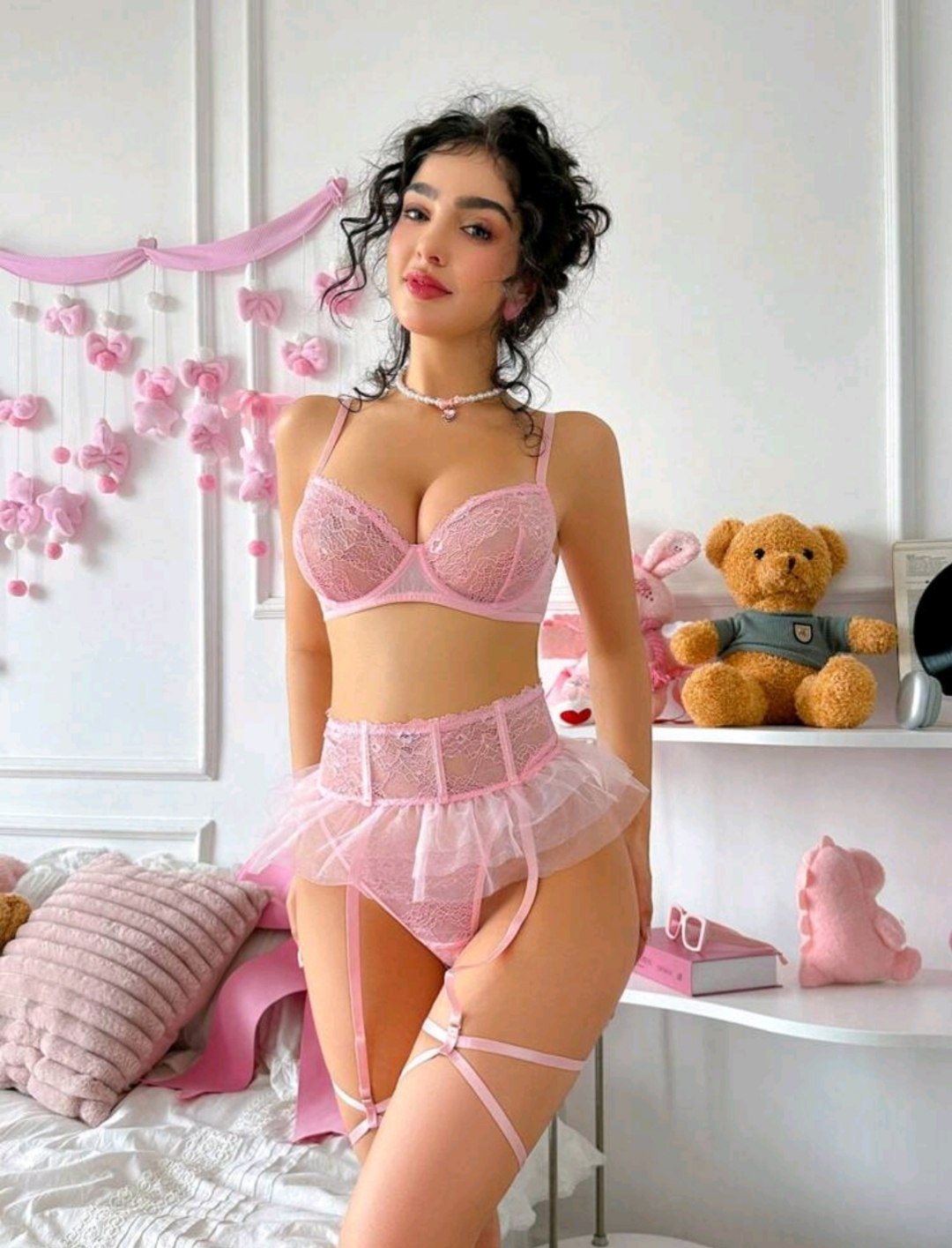 Set en rosa con liguero 120334