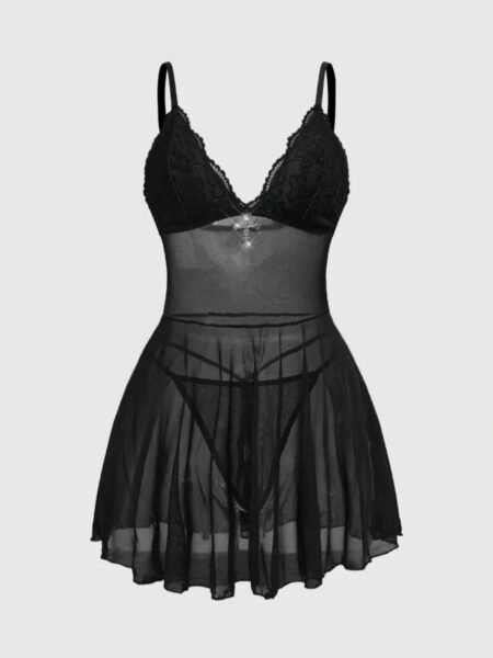 Babydoll con panty en negro 9894511