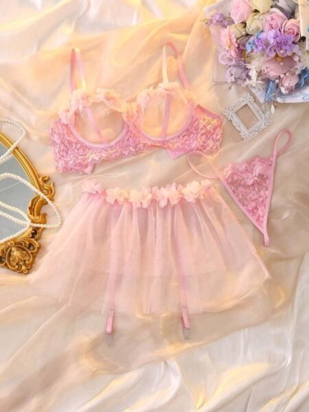 Liguero en rosa con tanga en hilo 330011