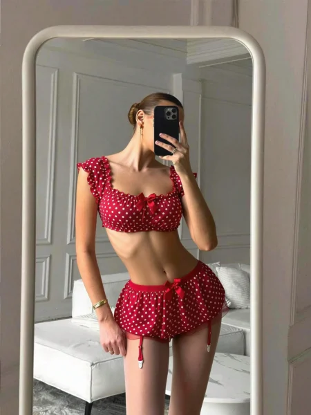 Conjunto rojo de lunares 170701
